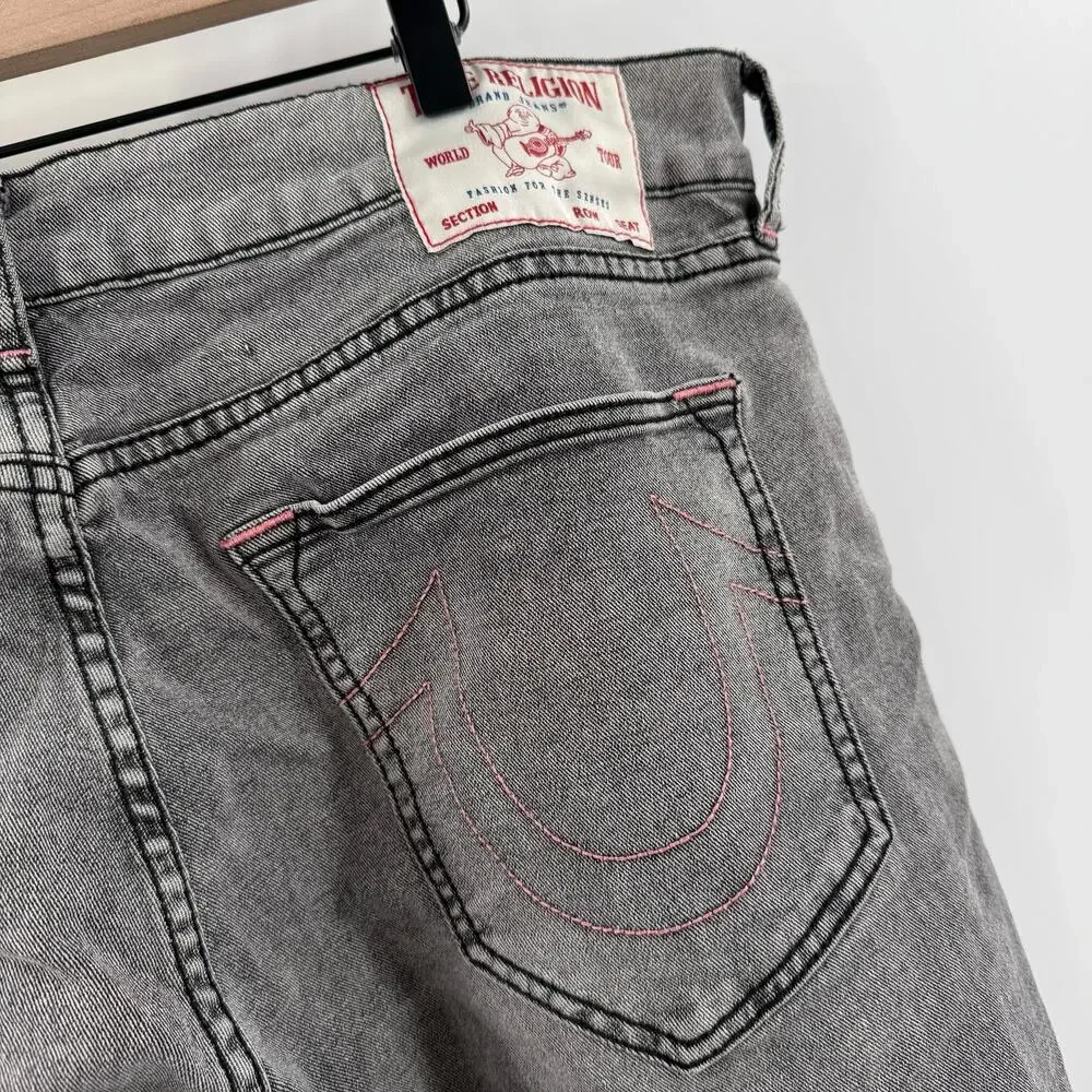 True Religion Jeans Men’s 36 Ricky Relaxed Straight Pink Stitch Cotton Stretch
